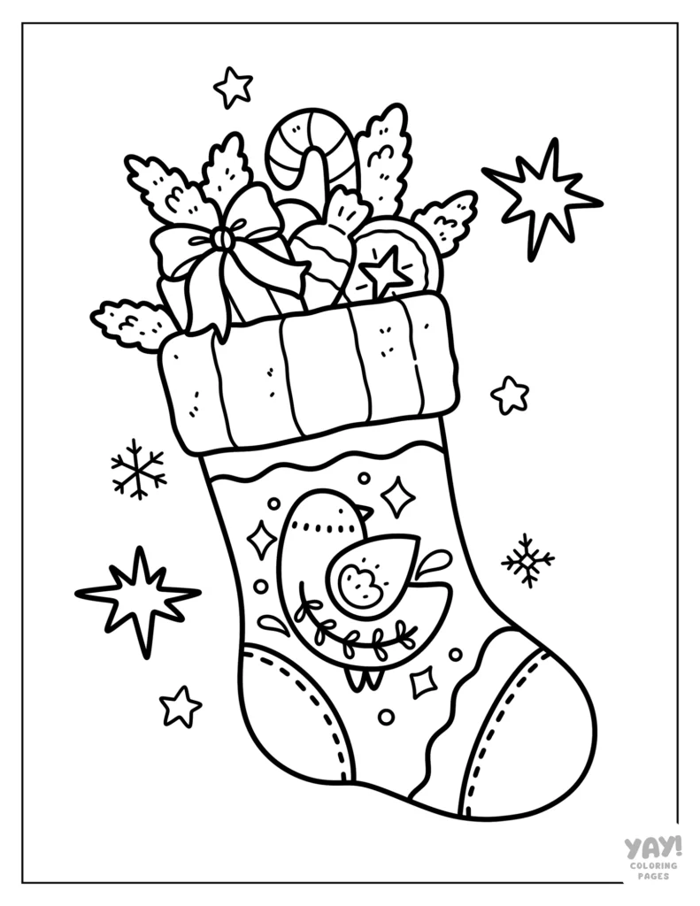 Folk art Christmas stocking coloring page
