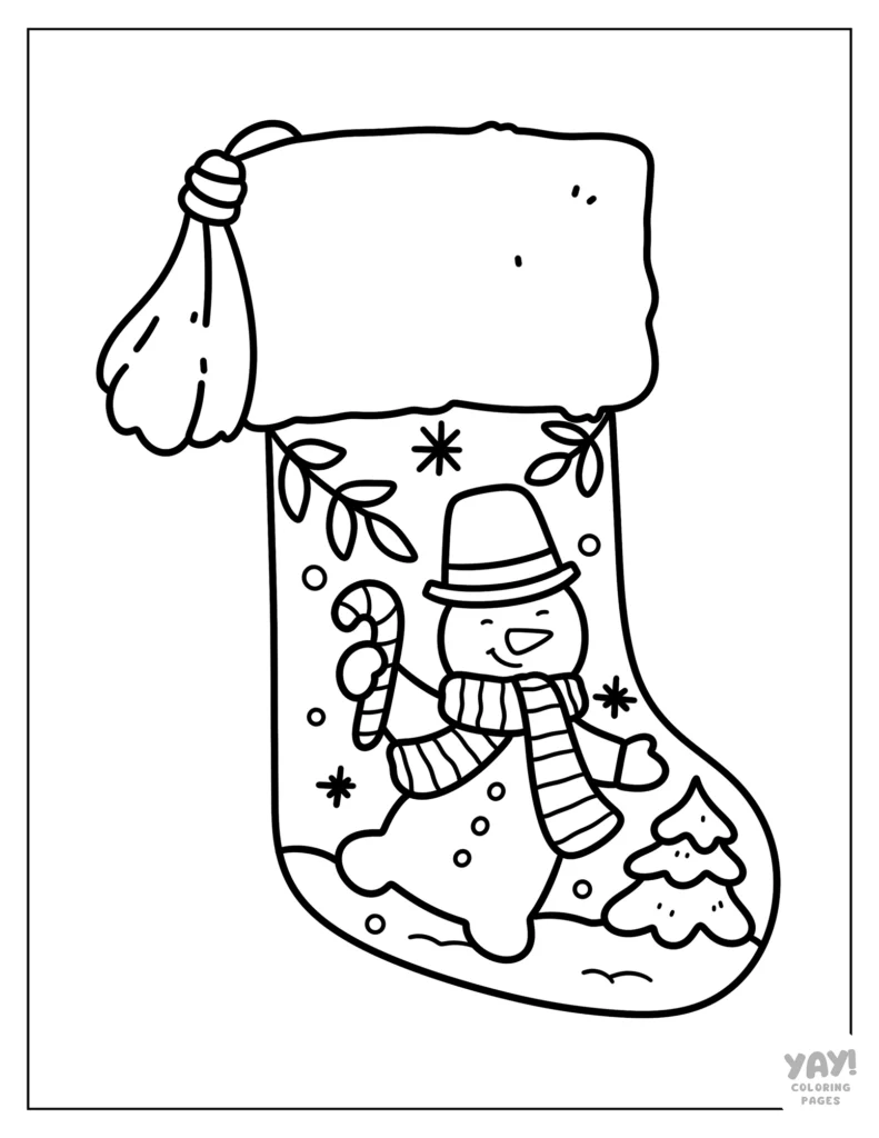 Happy snowman Christmas stocking coloring page