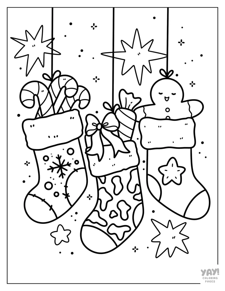 Hanging Christmas stockings coloring page